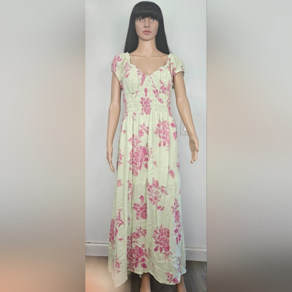 Free People Cream and Pink Sundress with Sweetheart Neckline Size M - Picture 5 of 14